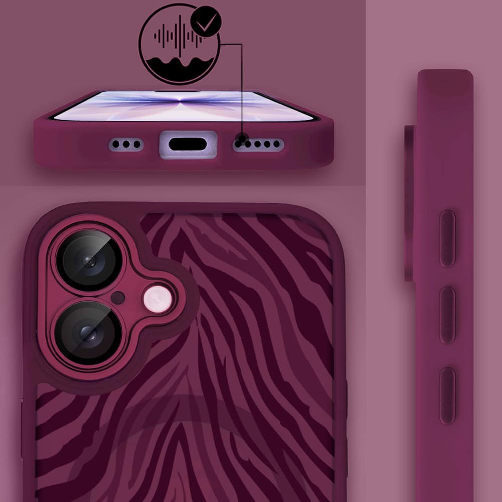 Etui do iPhone 17, Color Flush z Magsafe, z osłoną aparatu, hipnotyczna zebra, wiśniowe (6)