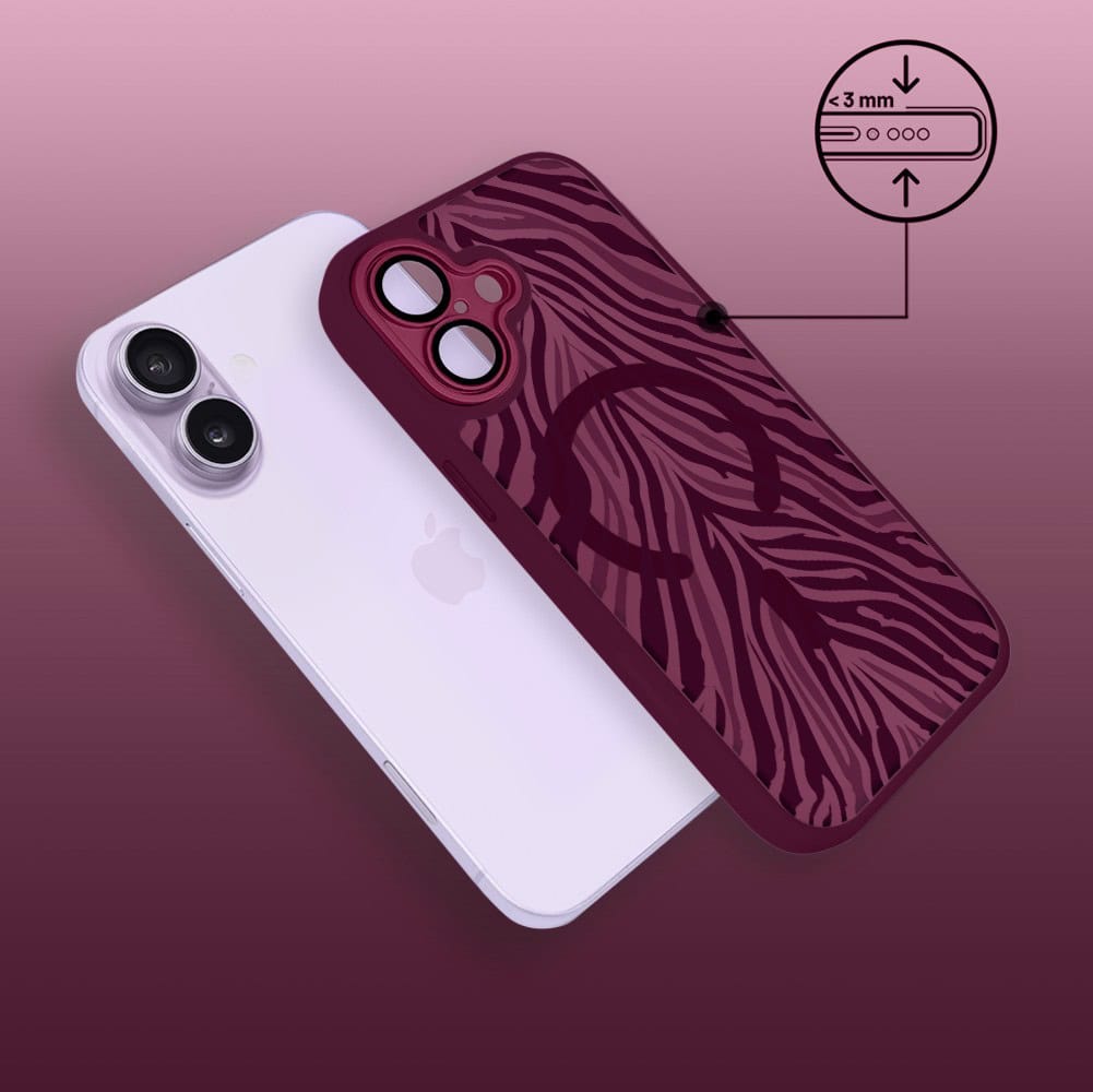 Etui do iPhone 17, Color Flush z Magsafe, z osłoną aparatu, hipnotyczna zebra, wiśniowe (7)
