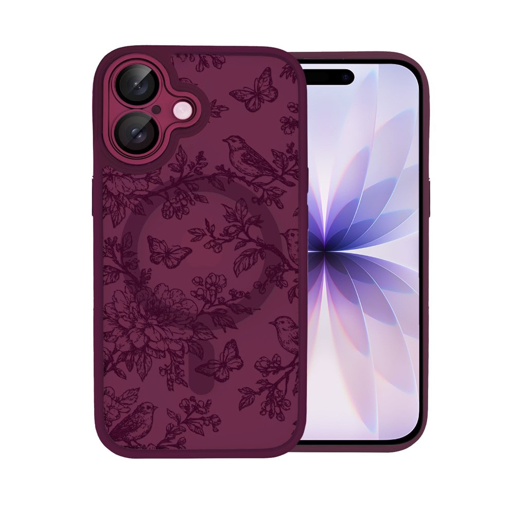 Etui do iPhone 17, Color Flush z Magsafe, z osłoną aparatu, nocna botanika, wiśniowe