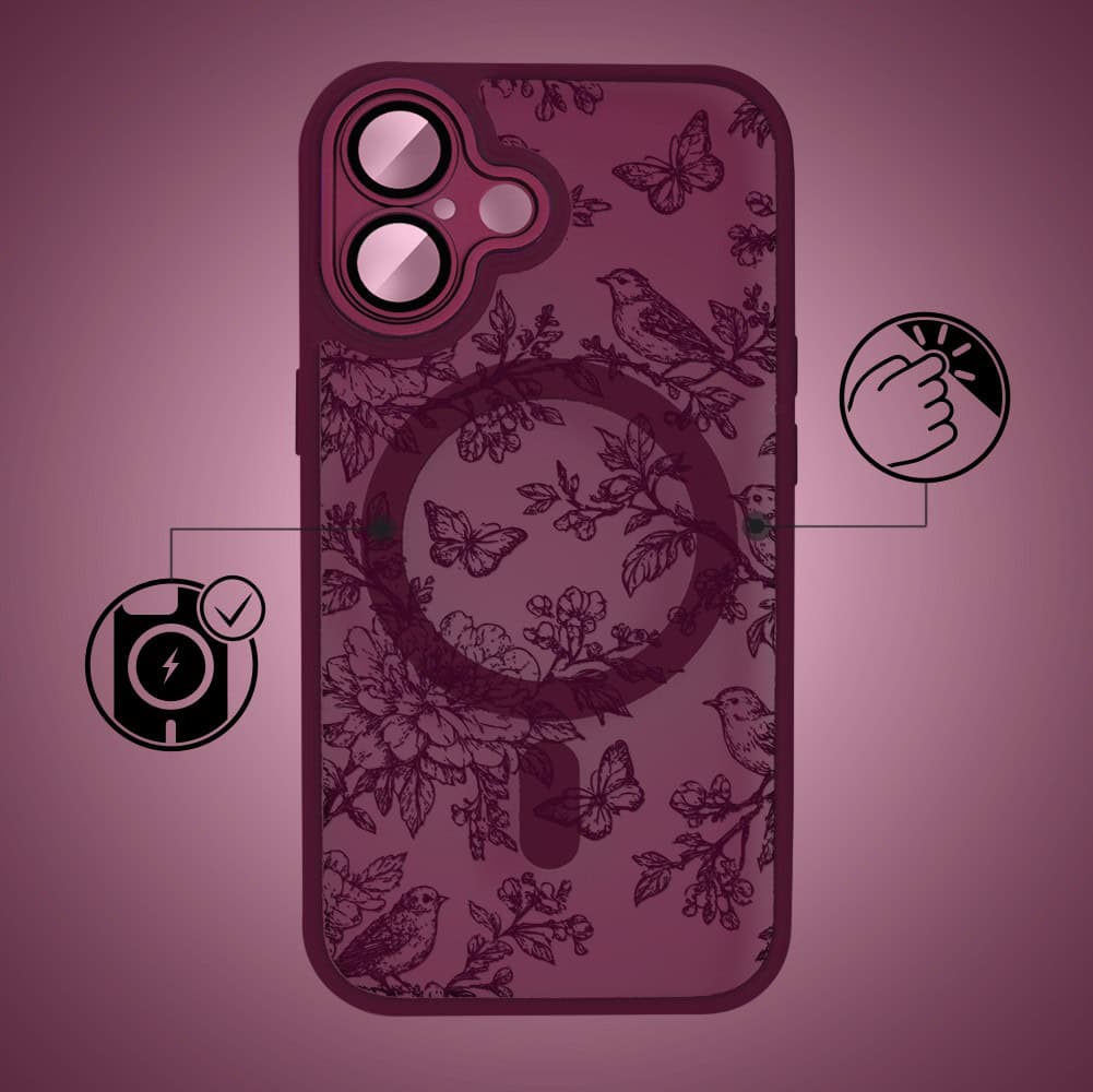 Etui do iPhone 17, Color Flush z Magsafe, z osłoną aparatu, nocna botanika, wiśniowe (2)