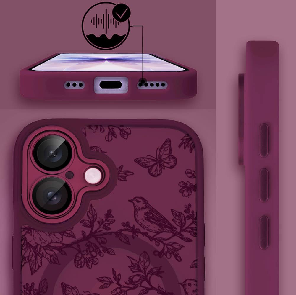 Etui do iPhone 17, Color Flush z Magsafe, z osłoną aparatu, nocna botanika, wiśniowe (6)