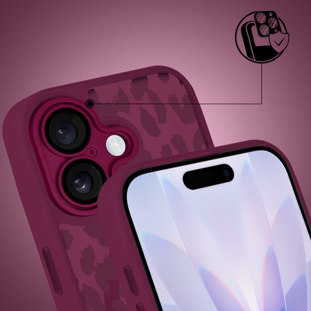 Etui do iPhone 17, Color Flush z Magsafe, z osłoną aparatu, subtelna panterka, wiśniowe (1)