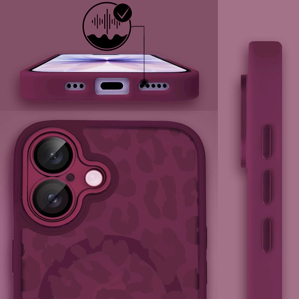 Etui do iPhone 17, Color Flush z Magsafe, z osłoną aparatu, subtelna panterka, wiśniowe (2)
