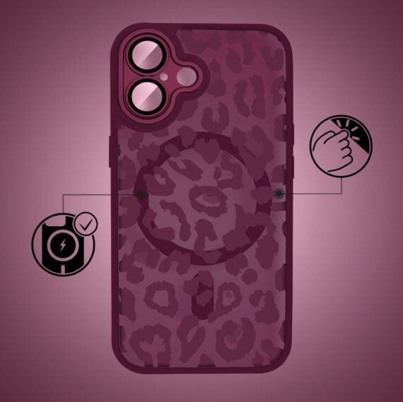 Etui do iPhone 17, Color Flush z Magsafe, z osłoną aparatu, subtelna panterka, wiśniowe (6)