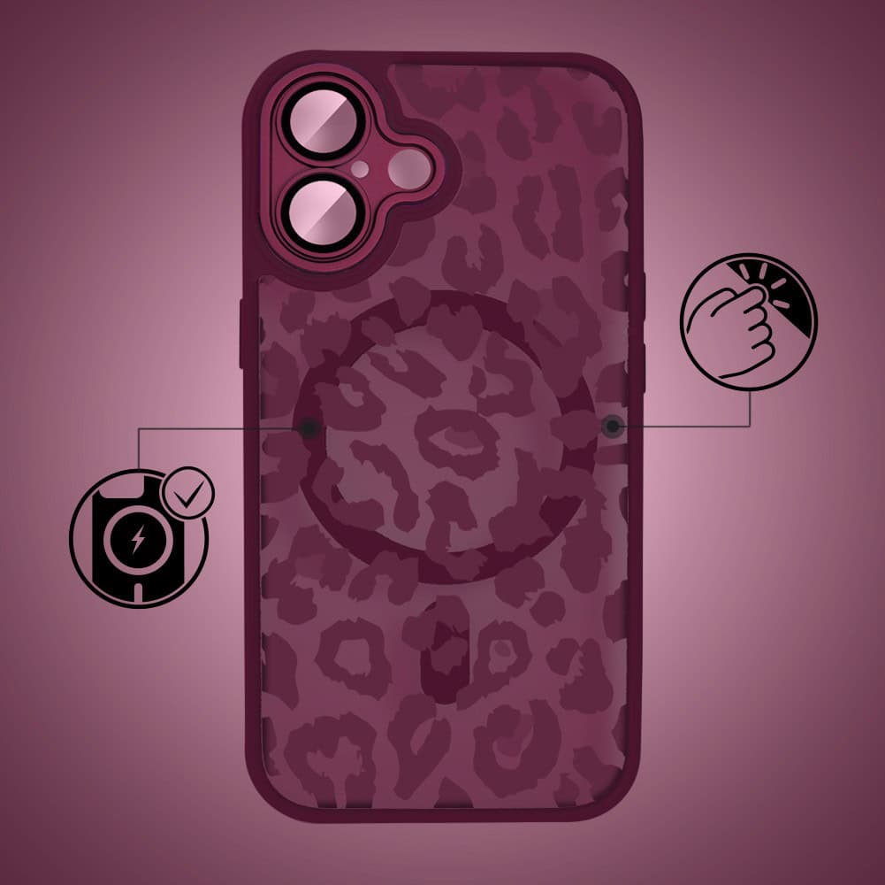 Etui do iPhone 17, Color Flush z Magsafe, z osłoną aparatu, subtelna panterka, wiśniowe (6)