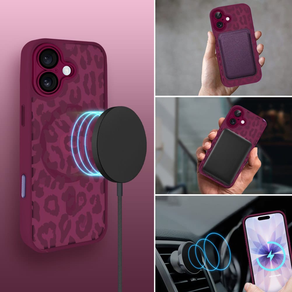 Etui do iPhone 17, Color Flush z Magsafe, z osłoną aparatu, subtelna panterka, wiśniowe (7)