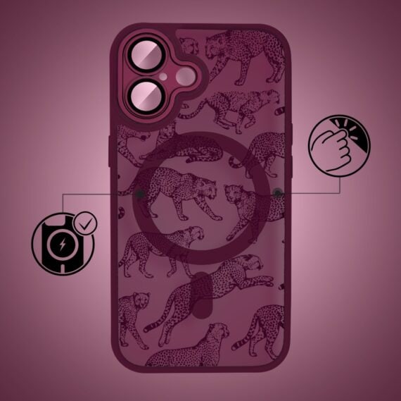 Etui do iPhone 17, Color Flush z Magsafe, z osłoną aparatu, wesołe gepardy, wiśniowe (1)