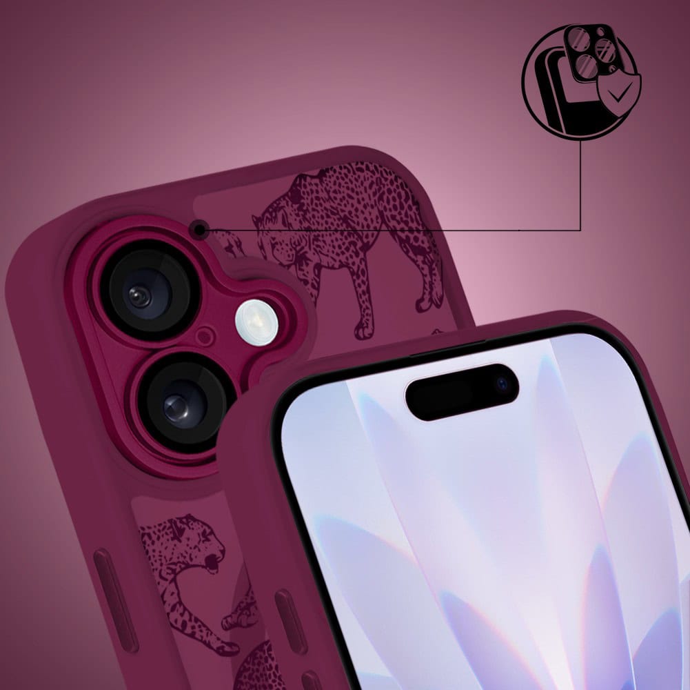 Etui do iPhone 17, Color Flush z Magsafe, z osłoną aparatu, wesołe gepardy, wiśniowe (4)