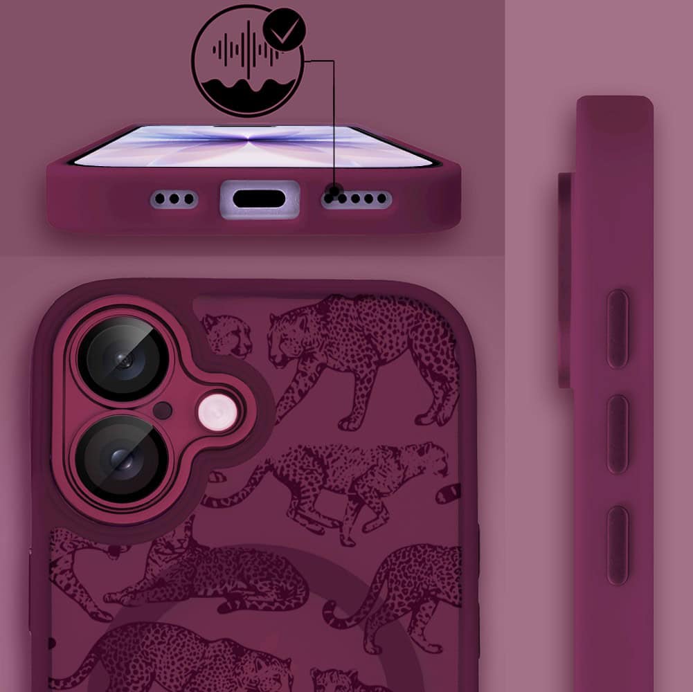 Etui do iPhone 17, Color Flush z Magsafe, z osłoną aparatu, wesołe gepardy, wiśniowe (5)