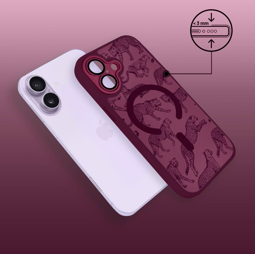 Etui do iPhone 17, Color Flush z Magsafe, z osłoną aparatu, wesołe gepardy, wiśniowe (6)