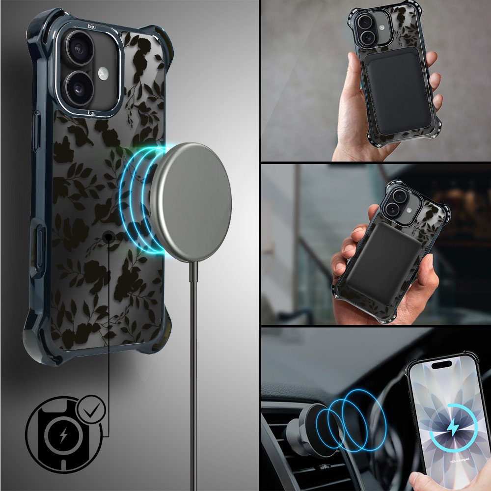 Etui do iPhone 17 IBIZU DropGuard Ultra z MagSafe, Midnight, Cienie liści, poprawne (6)