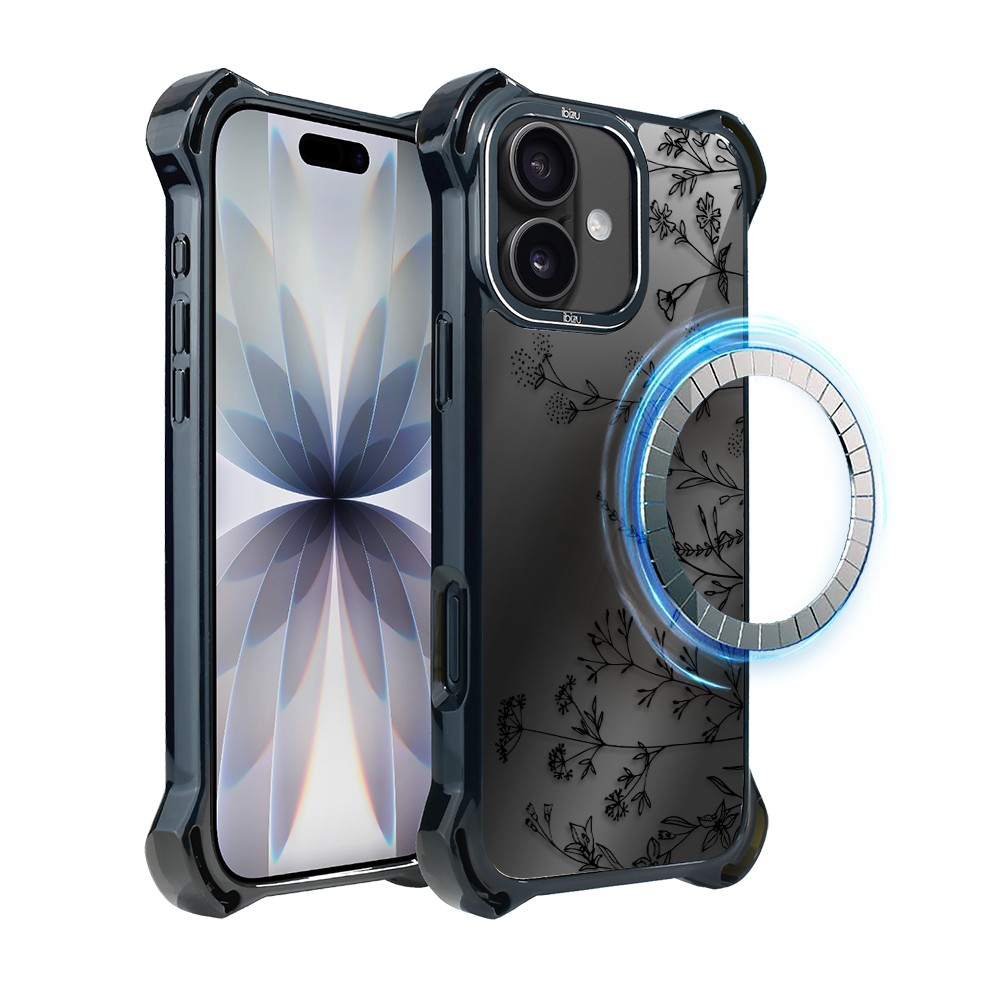 Etui do iPhone 17 IBIZU DropGuard Ultra z MagSafe, Midnight, Dotyk kwiatów (3)