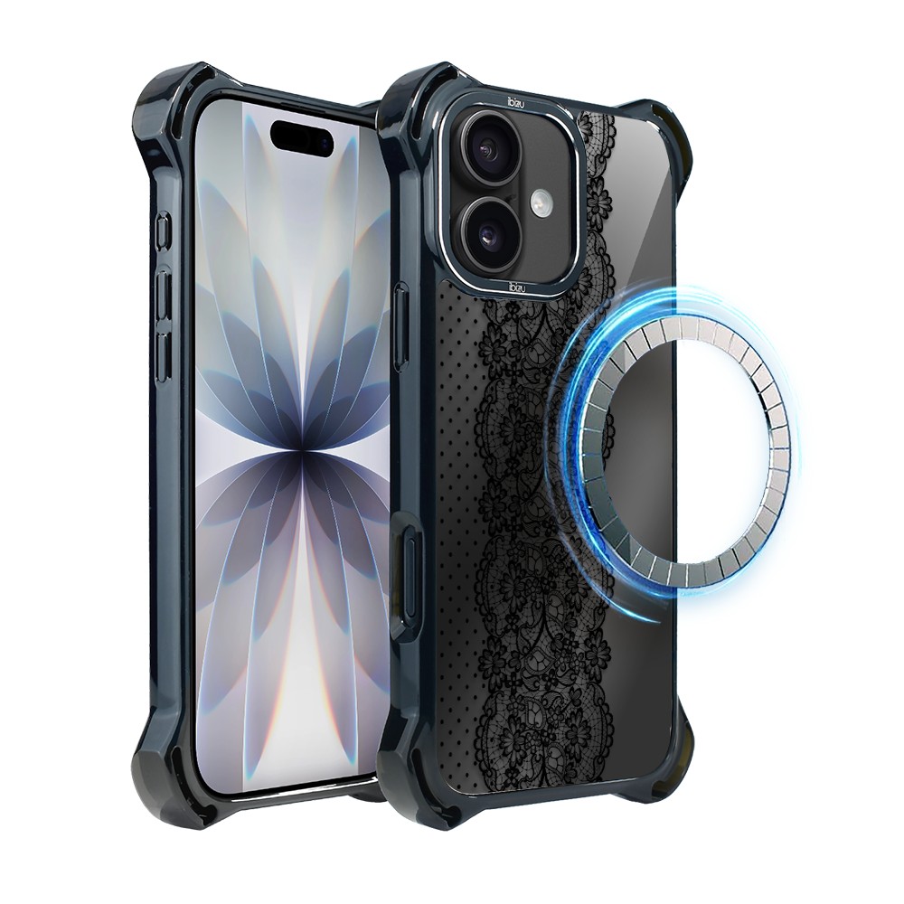 Etui do iPhone 17 IBIZU DropGuard Ultra z MagSafe, Midnight, Ornamentowa koronka