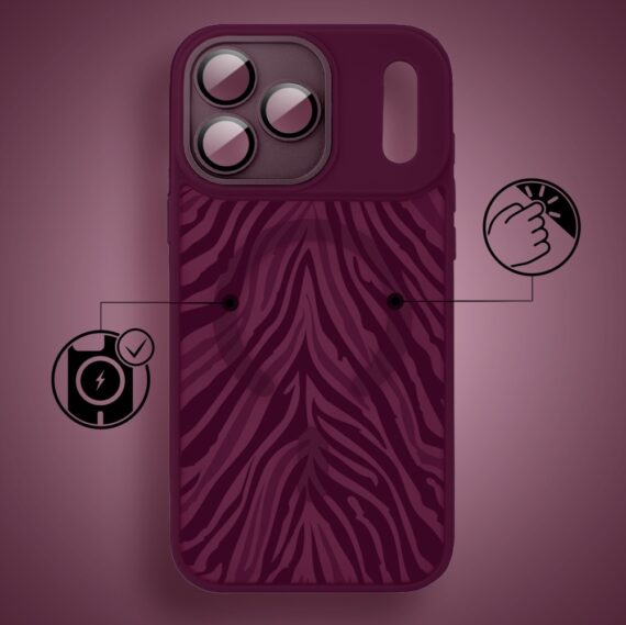 Etui do iPhone 17 Pro, Color Flush z Magsafe, z osłoną aparatu, hipnotyczna zebra, wiśniowe - popra (8)