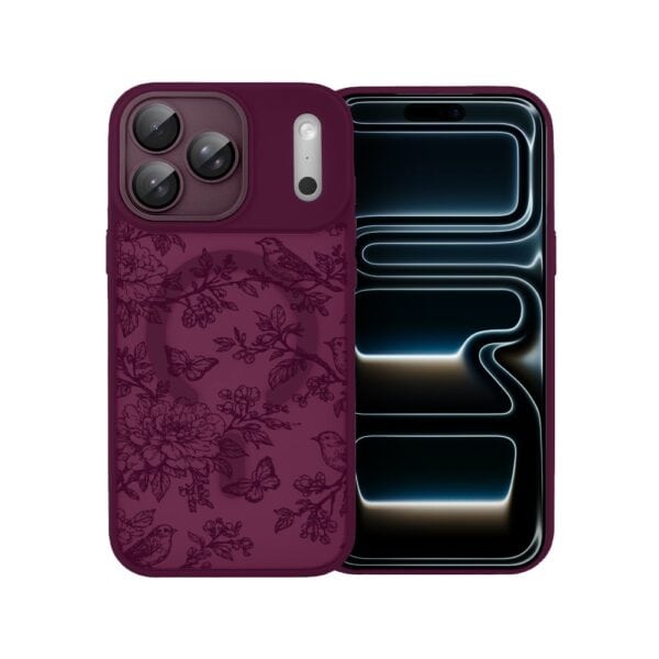 Etui do iPhone 17 Pro Max, Color Flush z Magsafe, z osłoną aparatu, nocna botanika, burgundowe