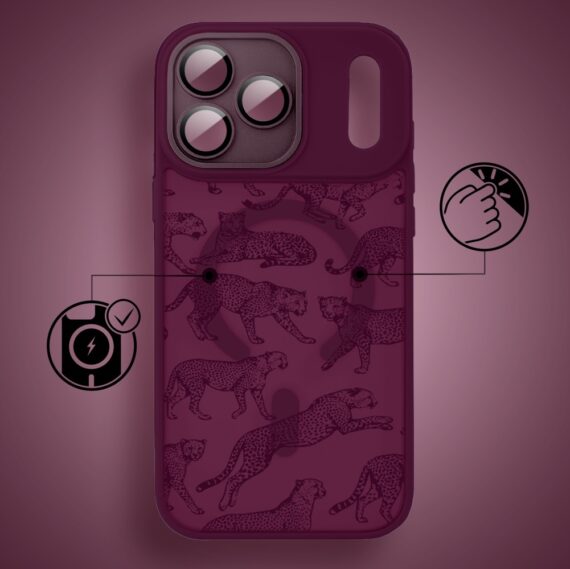 Etui do iPhone 17 Pro, Color Flush z Magsafe, z osłoną aparatu, wesołe gepardy, wiśniowe - poprawione (2)