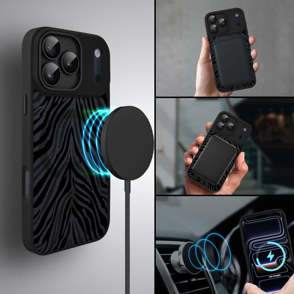 Etui do iPhone 17 Pro Max Color Flush z MagSafe, z osłoną aparatu, hipnotyczna zebra, czarne (3)