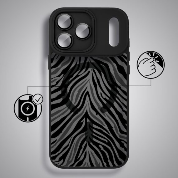 Etui do iPhone 17 Pro Max Color Flush z MagSafe, z osłoną aparatu, hipnotyczna zebra, czarne (4)