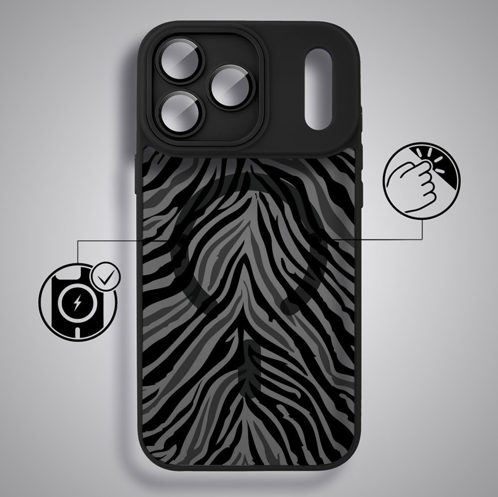 Etui do iPhone 17 Pro Max Color Flush z MagSafe, z osłoną aparatu, hipnotyczna zebra, czarne (4)