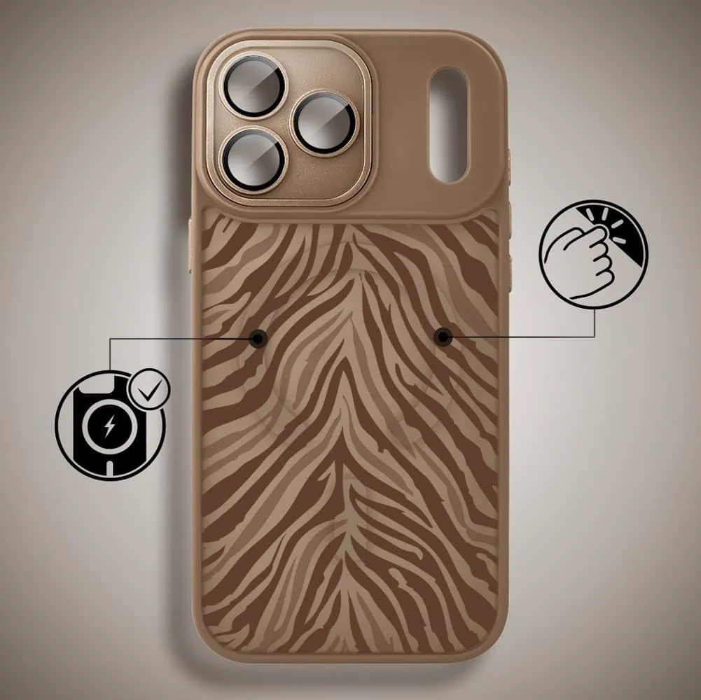Etui do iPhone 17 Pro Max Color Flush z MagSafe, z osłoną aparatu, hipnotyczna zebra, pustynny brąz (6)