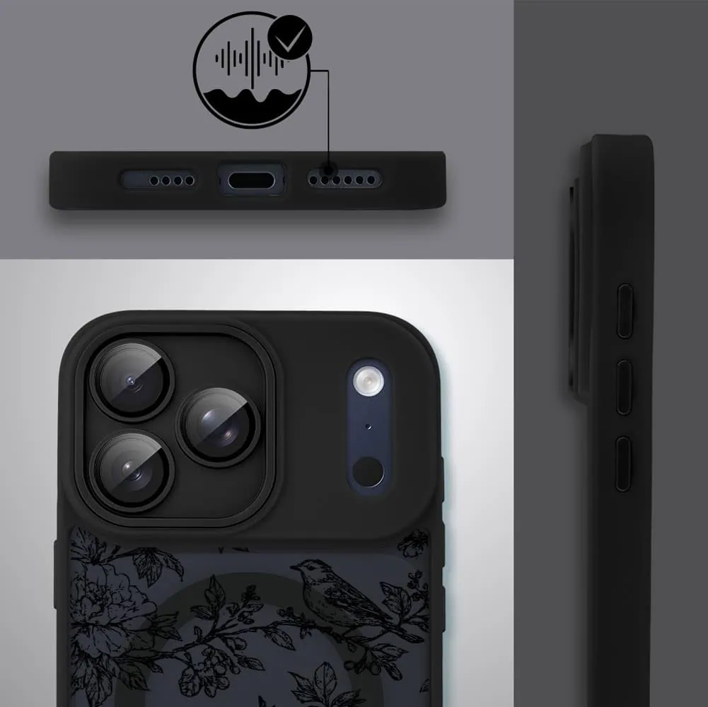 Etui do iPhone 17 Pro Max Color Flush z MagSafe, z osłoną aparatu, nocna botanika, czarne (3)