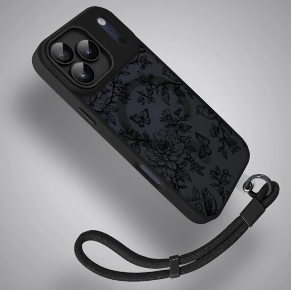 Etui do iPhone 17 Pro Max Color Flush z MagSafe, z osłoną aparatu, nocna botanika, czarne (5)