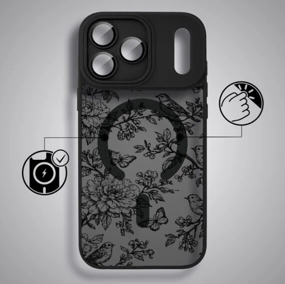 Etui do iPhone 17 Pro Max Color Flush z MagSafe, z osłoną aparatu, nocna botanika, czarne (7)