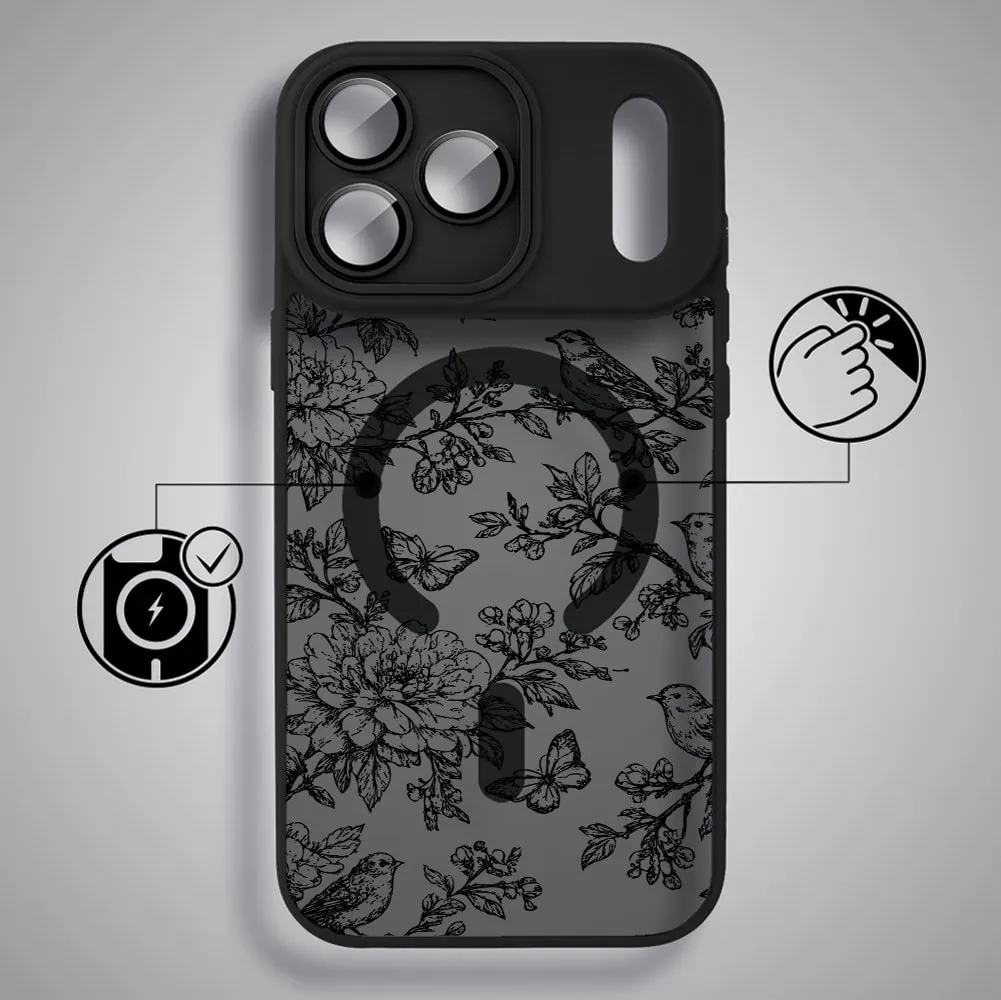 Etui do iPhone 17 Pro Max Color Flush z MagSafe, z osłoną aparatu, nocna botanika, czarne (7)