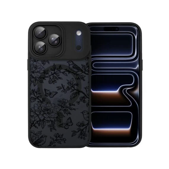 Etui do iPhone 17 Pro Max Color Flush z MagSafe, z osłoną aparatu, nocna botanika, czarne (8)