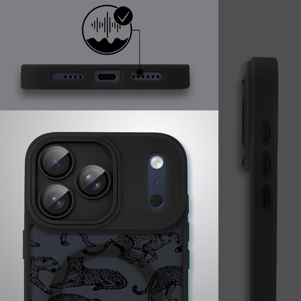 Etui do iPhone 17 Pro Max Color Flush z MagSafe, z osłoną aparatu, wesołe gepardy, czarne (1)