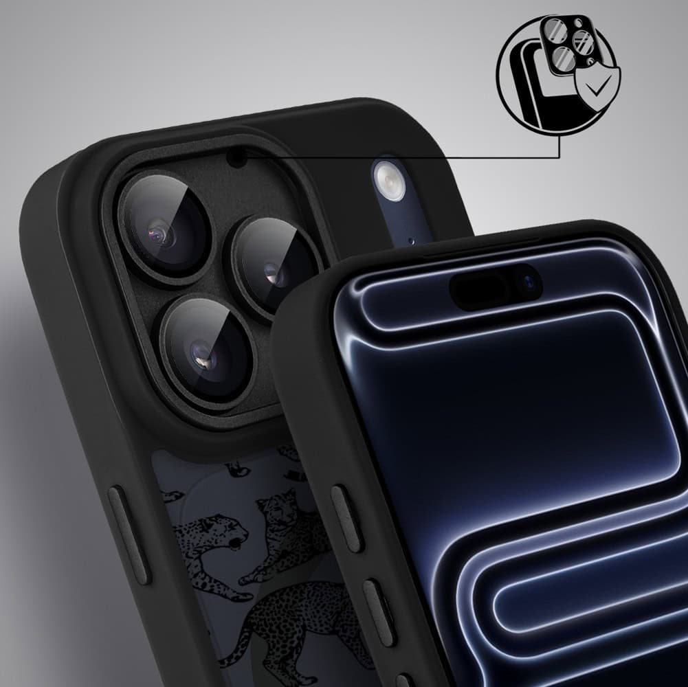 Etui do iPhone 17 Pro Max Color Flush z MagSafe, z osłoną aparatu, wesołe gepardy, czarne (2)