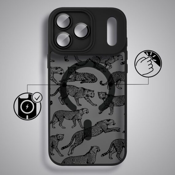 Etui do iPhone 17 Pro Max Color Flush z MagSafe, z osłoną aparatu, wesołe gepardy, czarne (5)