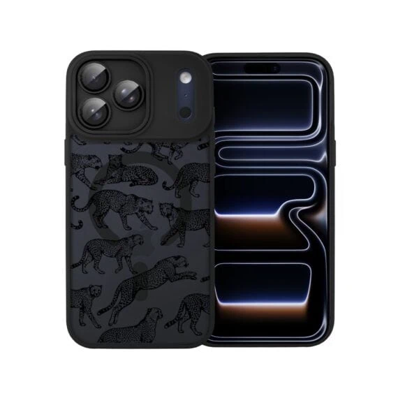Etui do iPhone 17 Pro Max Color Flush z MagSafe, z osłoną aparatu, wesołe gepardy, czarne (7)