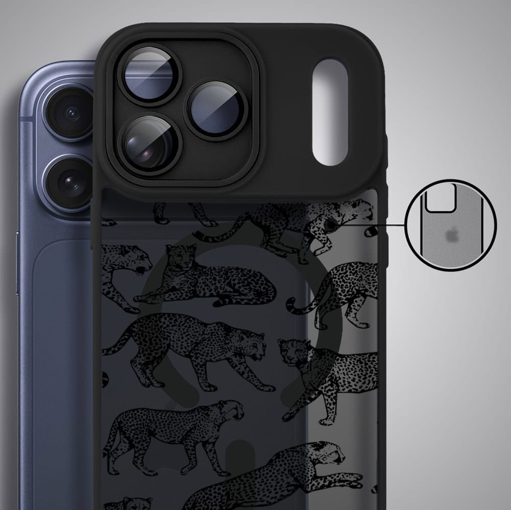 Etui do iPhone 17 Pro Max Color Flush z MagSafe, z osłoną aparatu, wesołe gepardy, czarne (8)