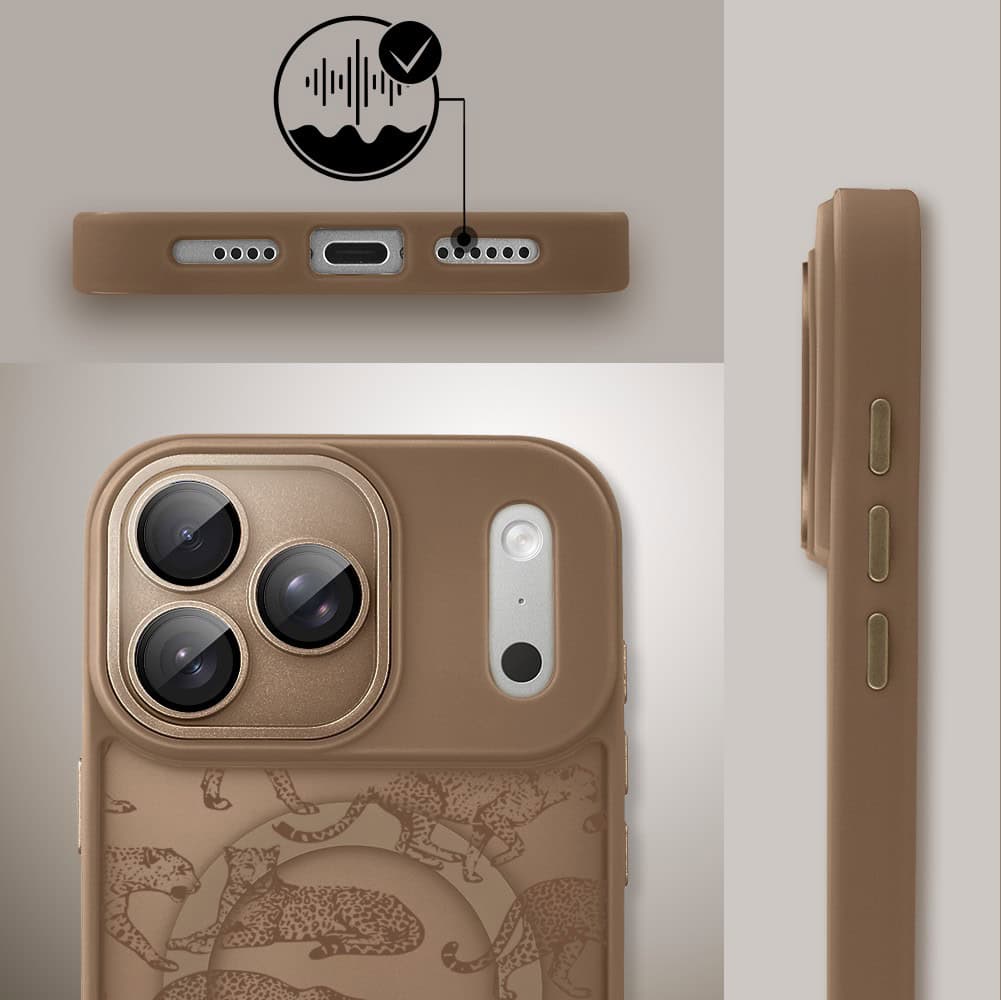 Etui do iPhone 17 Pro Max Color Flush z MagSafe, z osłoną aparatu, wesołe gepardy, pustynny brąz (2)