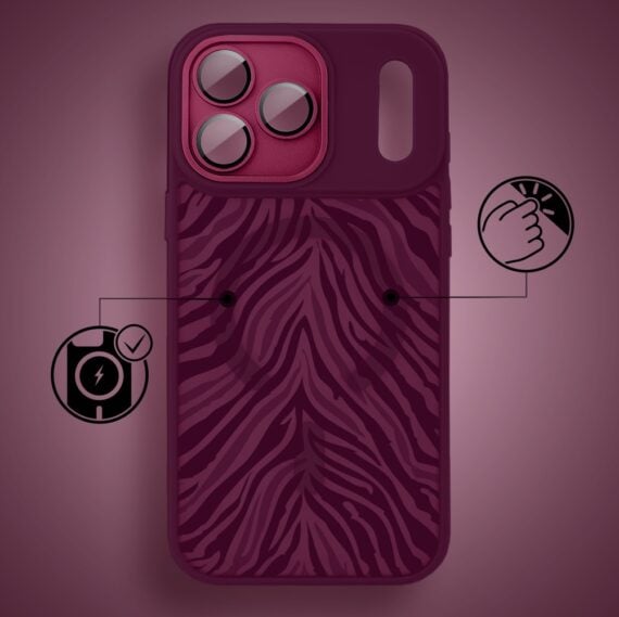 Etui do iPhone 17 Pro Max, Color Flush z Magsafe, z osłoną aparatu, hipnotyczna zebra, wiśniowe (3)