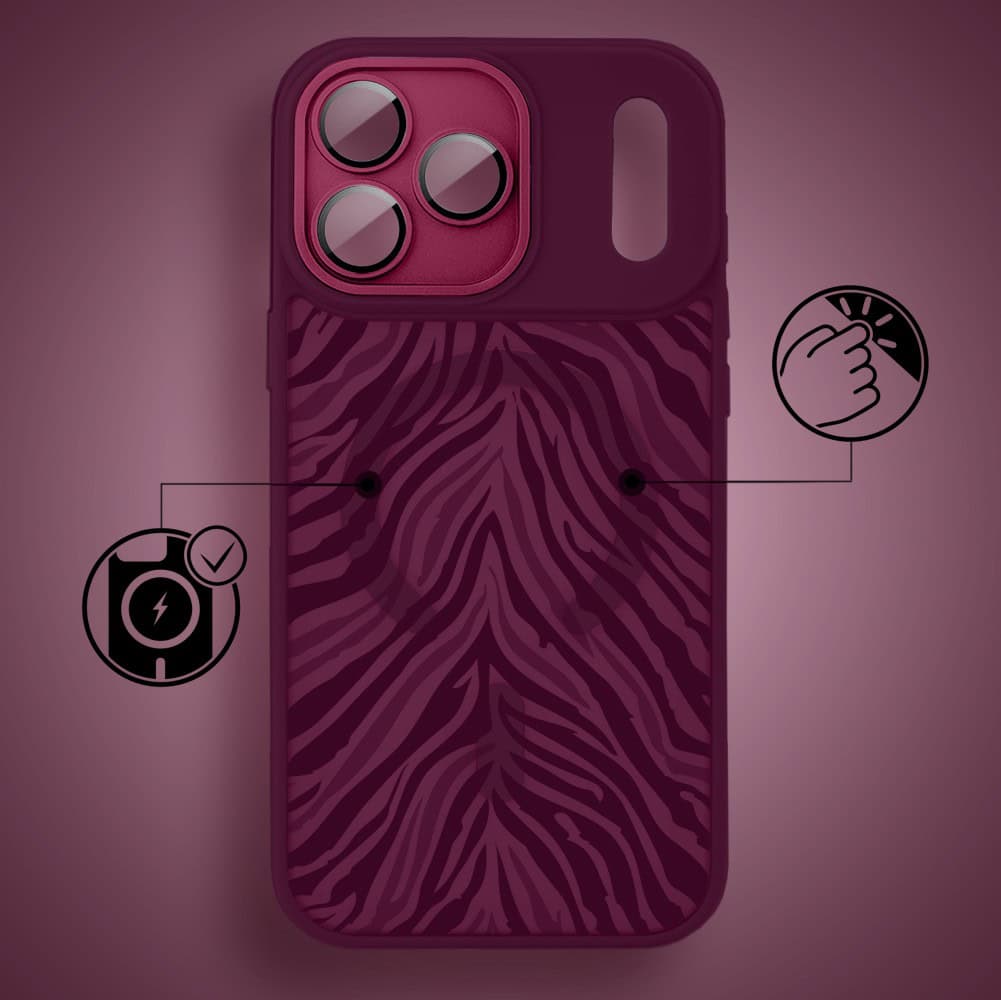 Etui do iPhone 17 Pro Max, Color Flush z Magsafe, z osłoną aparatu, hipnotyczna zebra, wiśniowe (3)