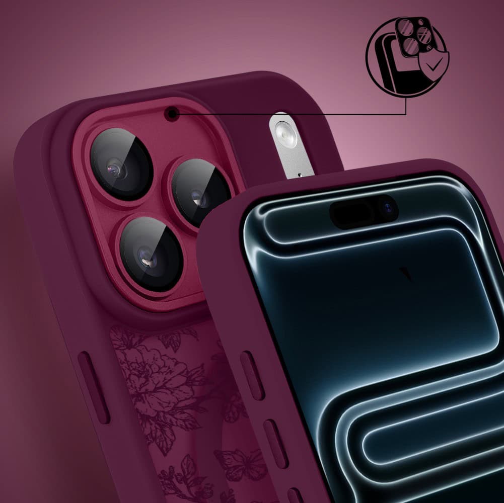 Etui do iPhone 17 Pro Max, Color Flush z Magsafe, z osłoną aparatu, nocna botanika, wiśniowe (1)