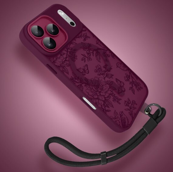 Etui do iPhone 17 Pro Max, Color Flush z Magsafe, z osłoną aparatu, nocna botanika, wiśniowe (2)