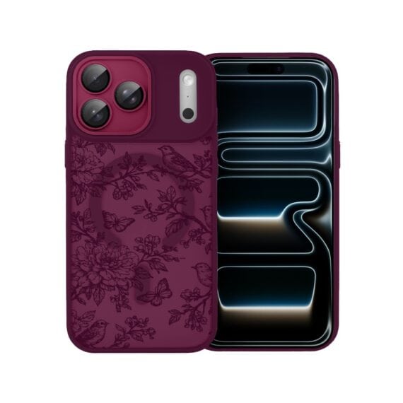 Etui do iPhone 17 Pro Max, Color Flush z Magsafe, z osłoną aparatu, nocna botanika, wiśniowe (5)