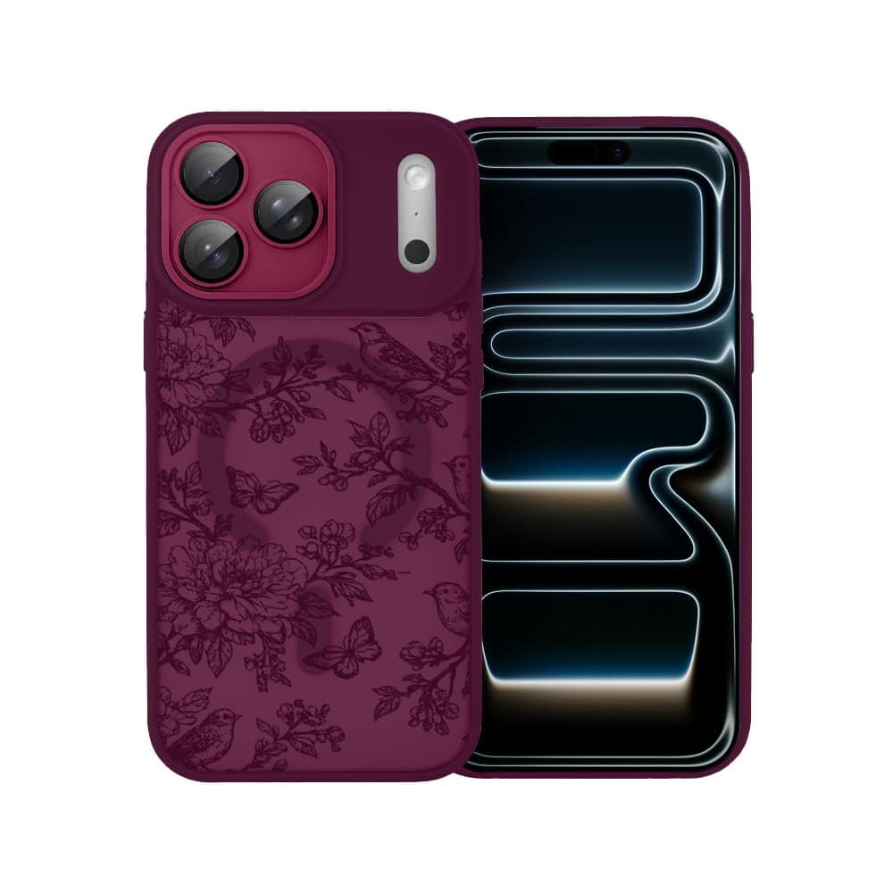 Etui do iPhone 17 Pro Max, Color Flush z Magsafe, z osłoną aparatu, nocna botanika, wiśniowe
