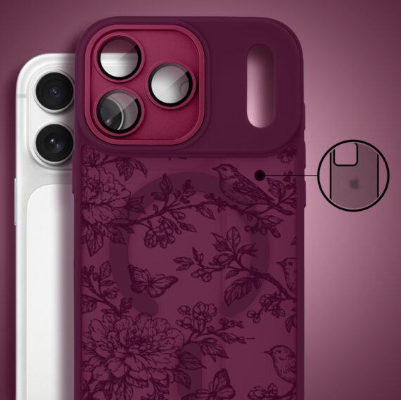 Etui do iPhone 17 Pro Max, Color Flush z Magsafe, z osłoną aparatu, nocna botanika, wiśniowe (7)