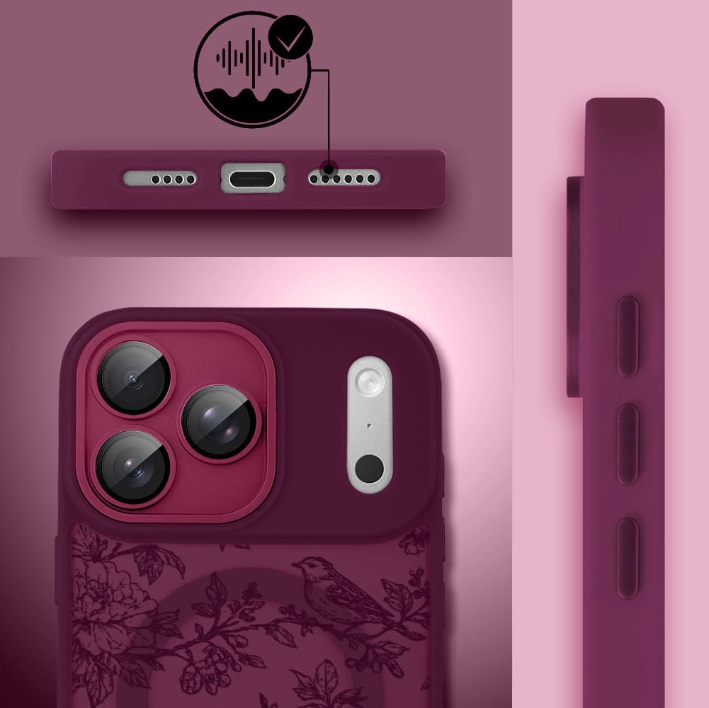 Etui do iPhone 17 Pro Max, Color Flush z Magsafe, z osłoną aparatu, nocna botanika, wiśniowe (8)