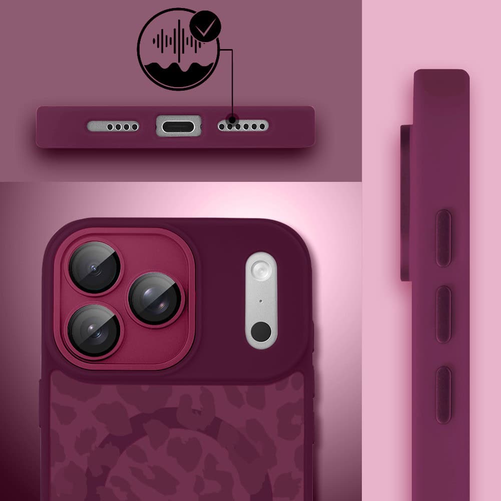 Etui do iPhone 17 Pro Max, Color Flush z Magsafe, z osłoną aparatu, subtelna panterka, wiśniowe (1)