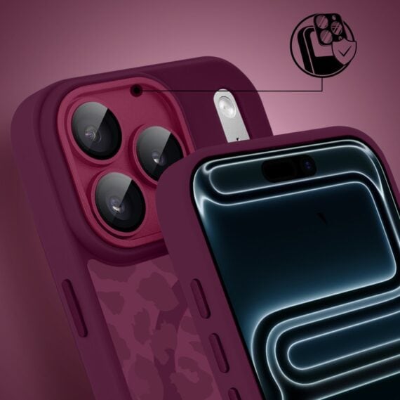 Etui do iPhone 17 Pro Max, Color Flush z Magsafe, z osłoną aparatu, subtelna panterka, wiśniowe (2)