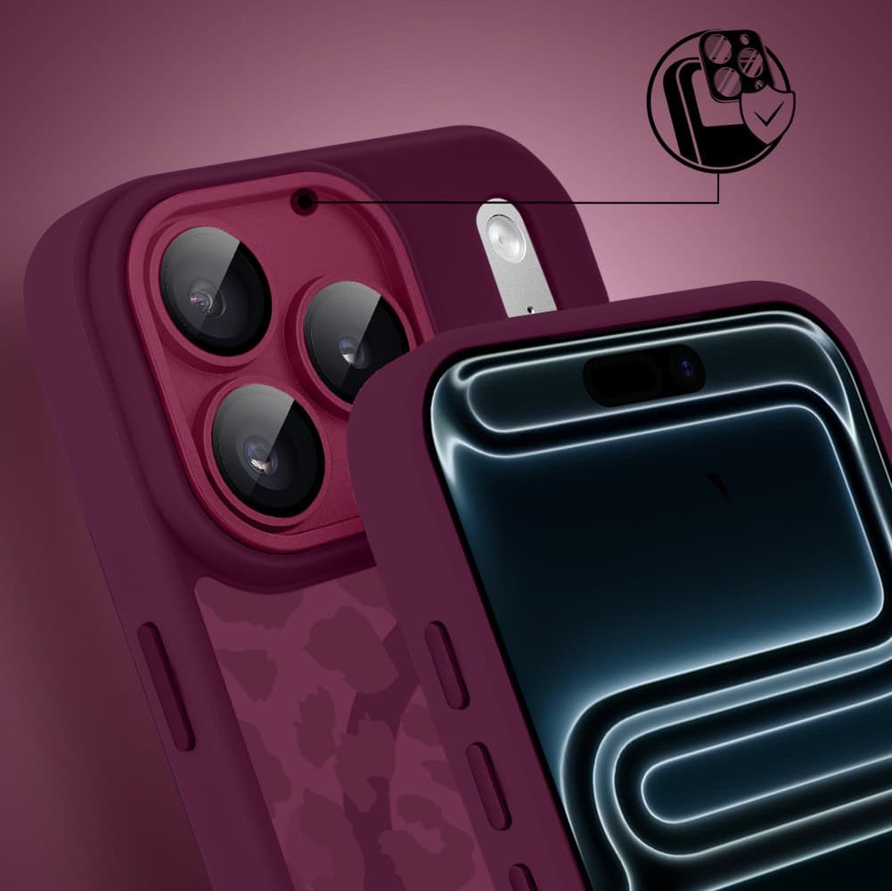 Etui do iPhone 17 Pro Max, Color Flush z Magsafe, z osłoną aparatu, subtelna panterka, wiśniowe (2)