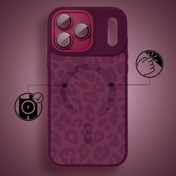 Etui do iPhone 17 Pro Max, Color Flush z Magsafe, z osłoną aparatu, subtelna panterka, wiśniowe (5)
