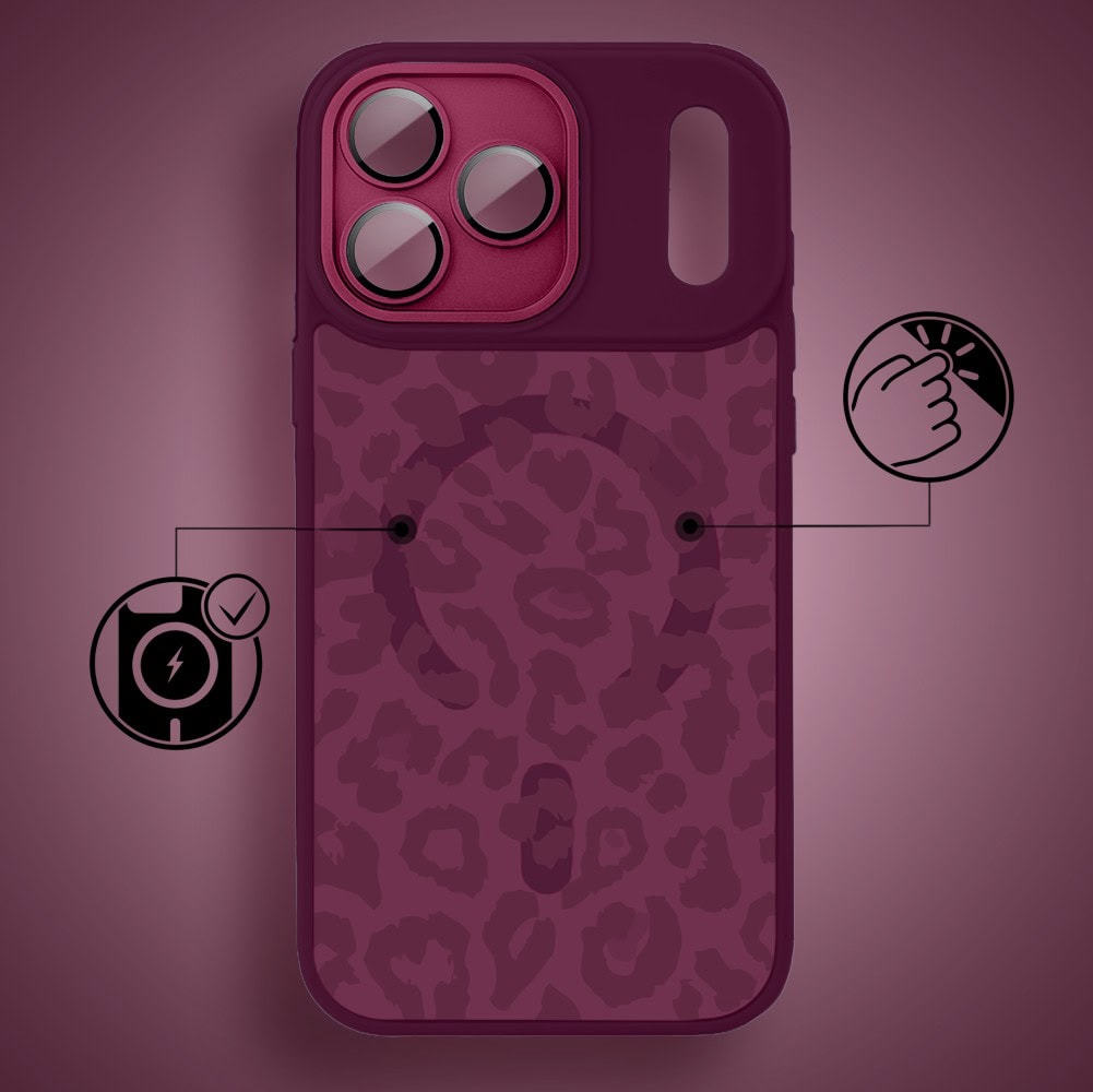 Etui do iPhone 17 Pro Max, Color Flush z Magsafe, z osłoną aparatu, subtelna panterka, wiśniowe (5)