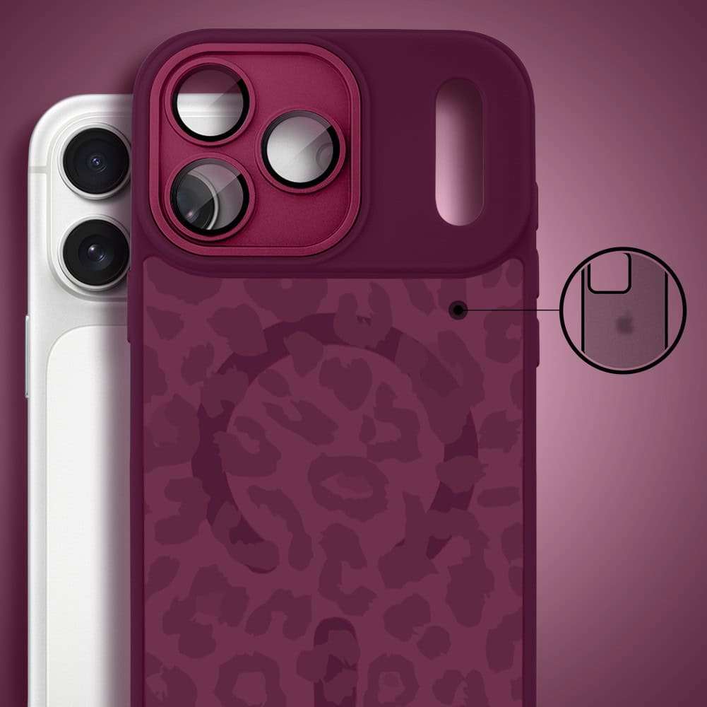 Etui do iPhone 17 Pro Max, Color Flush z Magsafe, z osłoną aparatu, subtelna panterka, wiśniowe (8)