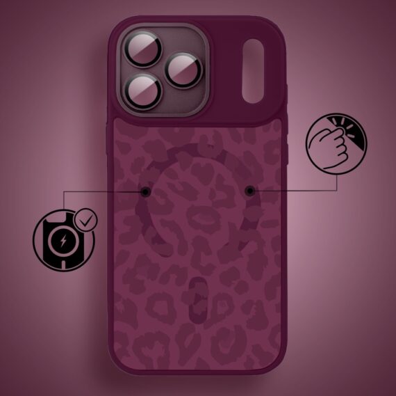 Etui do iPhone 17 Pro Max, Color Flush z Magsafe, z osłoną aparatu, subtelna panterka, wiśniowe - poprawione (4)